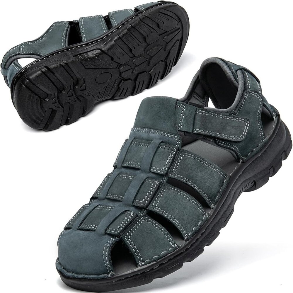 〽️Men's Hiking Sandals Gray Leather Athletic Casual Outdoor Sports Shoes